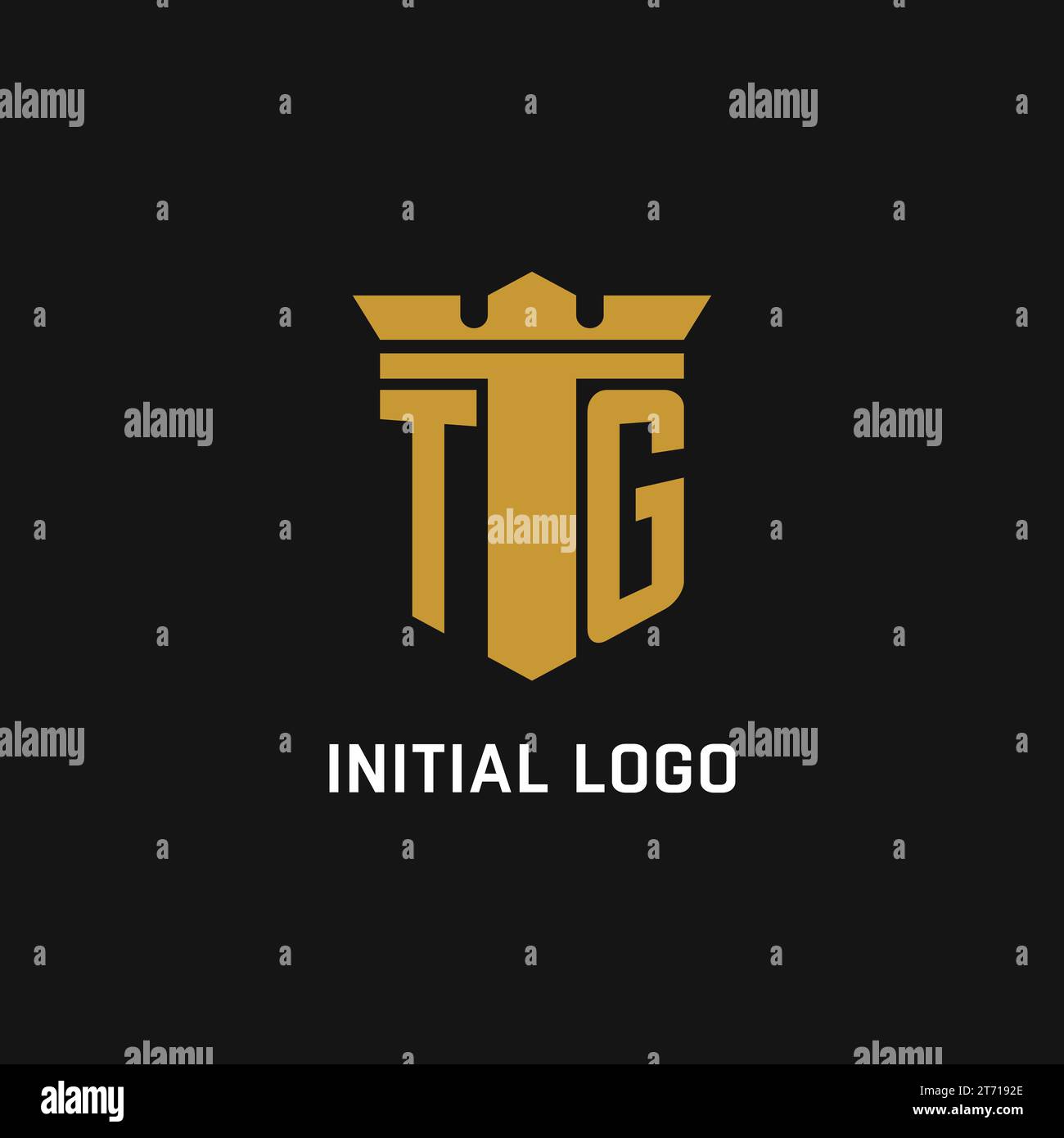 Logo iniziale TG con idee di design in stile scudo e corona Illustrazione Vettoriale