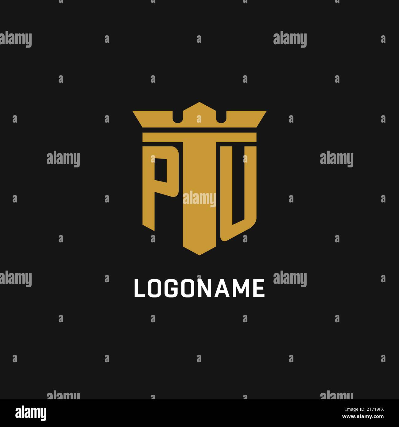 Logo iniziale PU con idee di design in stile scudo e corona Illustrazione Vettoriale