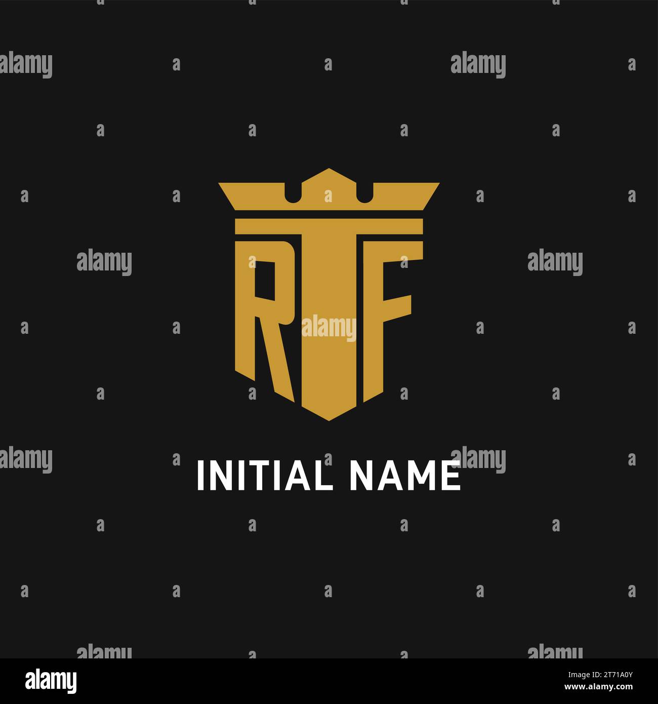 Logo iniziale RF con idee di design in stile scudo e corona Illustrazione Vettoriale