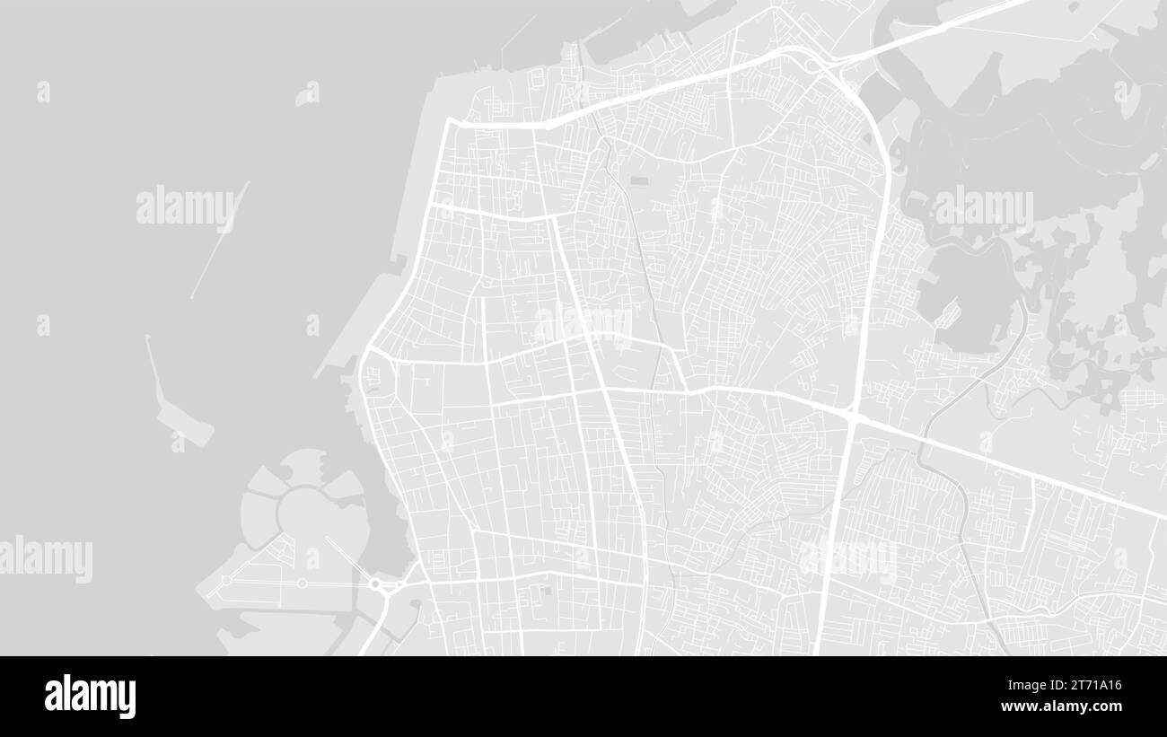 Sfondo mappa Makassar, Indonesia, poster della città greeb. Mappa vettoriale con strade e acqua. Roadmap digitale del design piatto in formato widescreen. Illustrazione Vettoriale