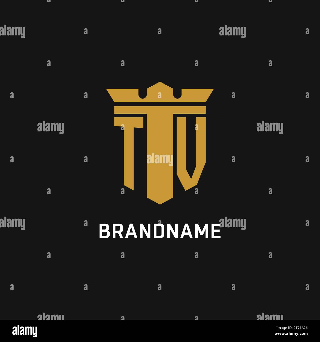 Logo iniziale del TV con idee di design in stile scudo e corona Illustrazione Vettoriale