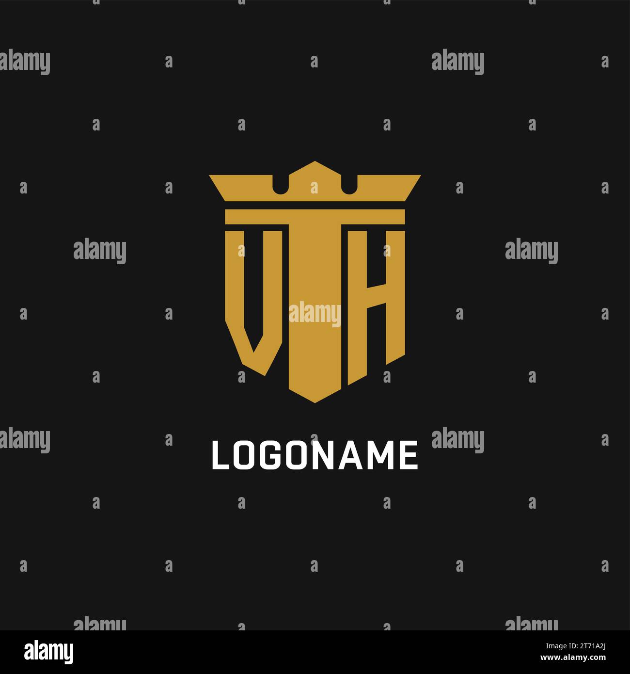 Logo iniziale VH con idee di design in stile scudo e corona Illustrazione Vettoriale