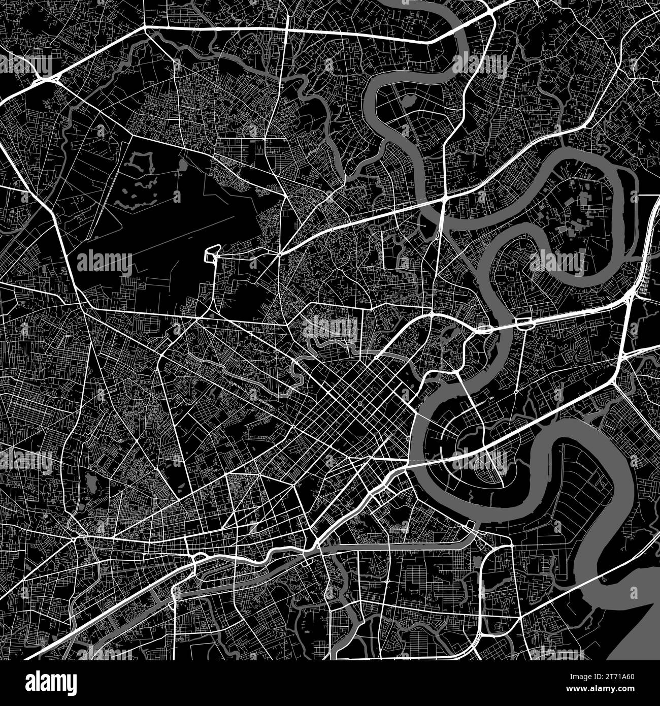 Mappa della città di ho chi Minh. Poster urbano in bianco e nero. Immagine della mappa stradale con vista dell'area verticale della città metropolitana. Illustrazione Vettoriale