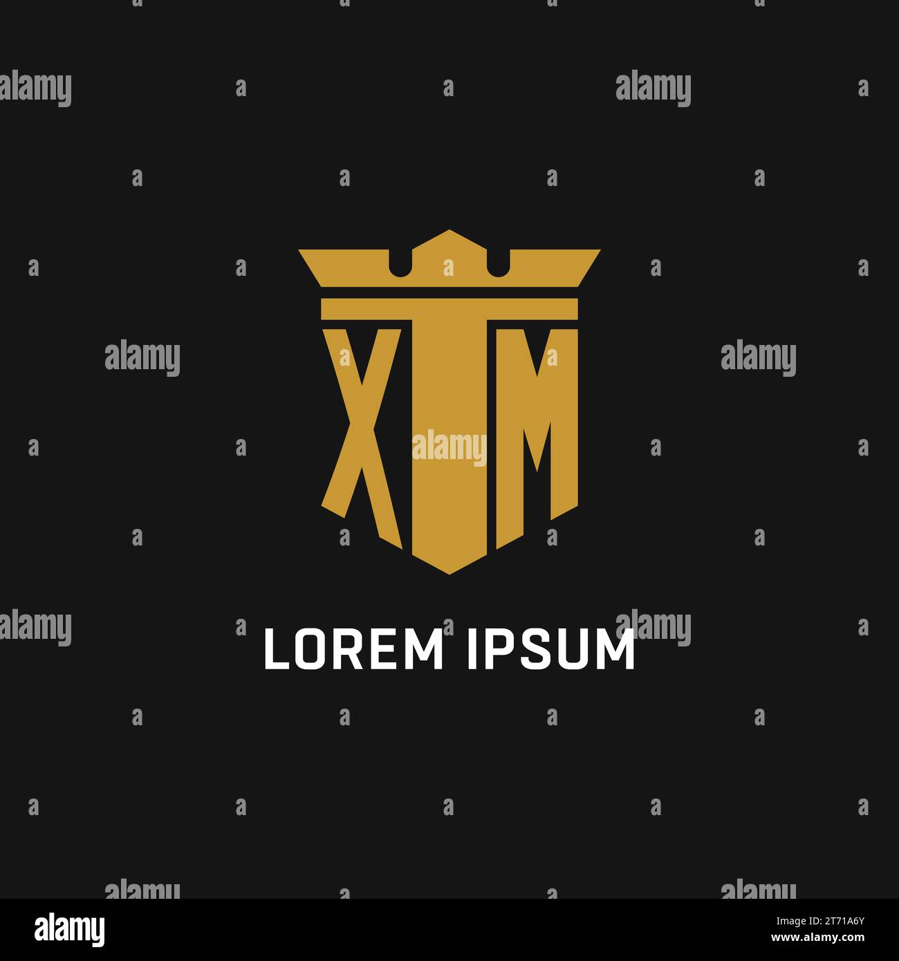 Logo iniziale XM con idee di design in stile scudo e corona Illustrazione Vettoriale
