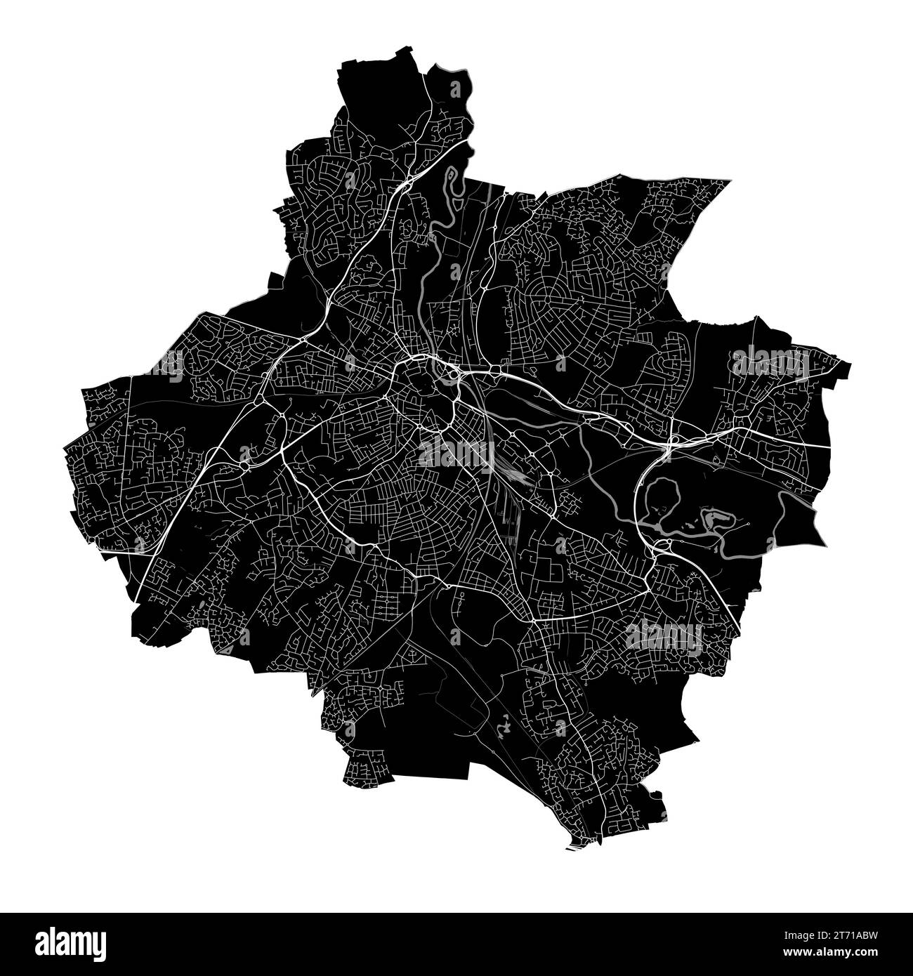 Mappa della città di Black Derby, area amministrativa dettagliata Illustrazione Vettoriale