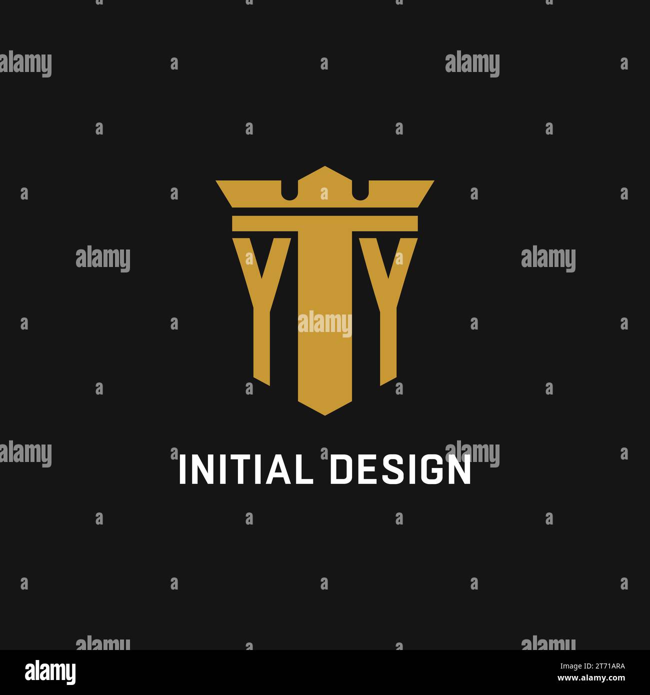 Logo iniziale YY con idee di design in stile scudo e corona Illustrazione Vettoriale