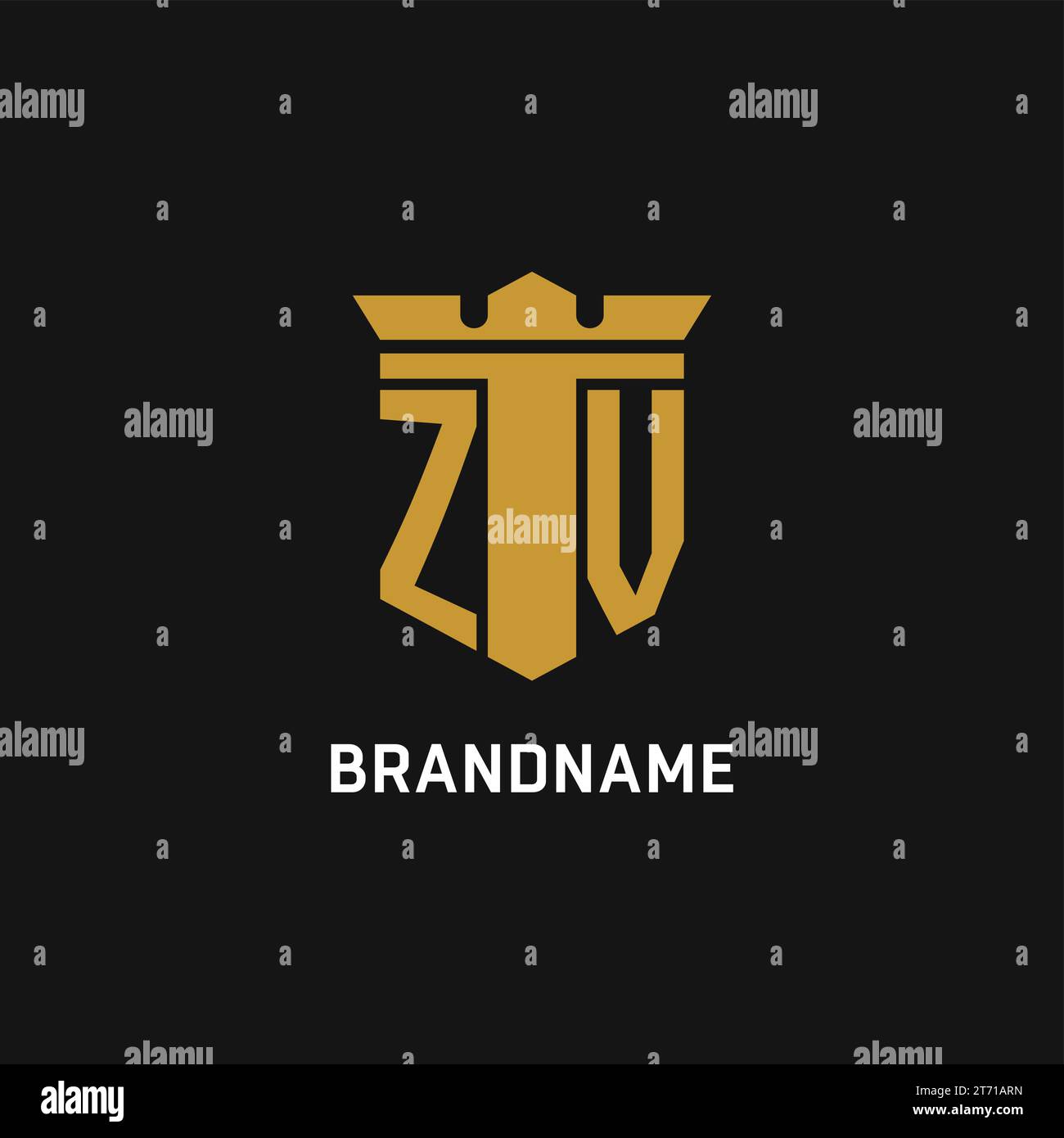 Logo iniziale ZV con idee di design in stile scudo e corona Illustrazione Vettoriale