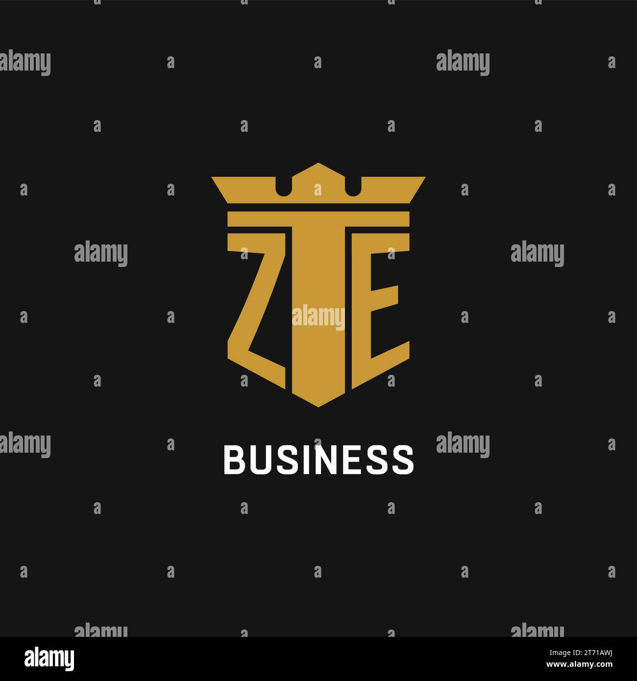Logo iniziale ZE con idee di design in stile scudo e corona Illustrazione Vettoriale