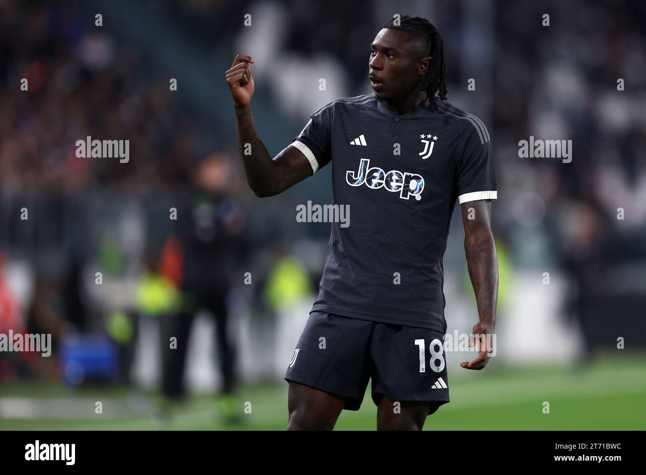 Moise Kean della Juventus FC gesti durante la partita di serie A tra Juventus FC e Cagliari calcio allo stadio Allianz l'11 novembre 2023 a Torino. Foto Stock