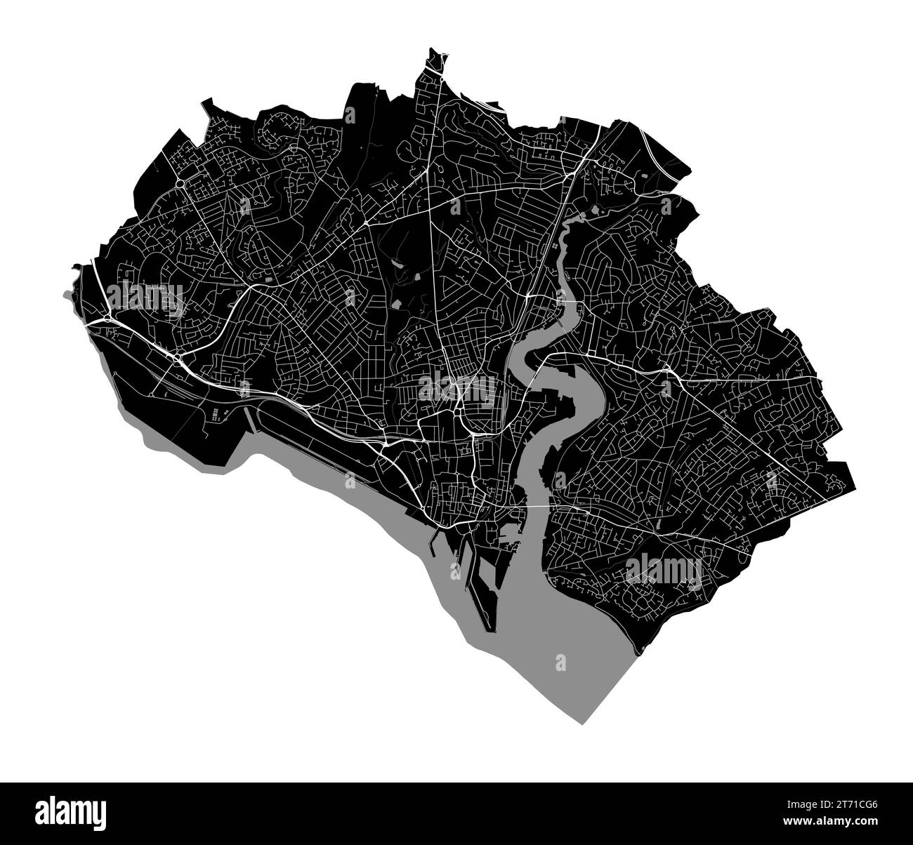 Black Southampton mappa della città, area amministrativa dettagliata Illustrazione Vettoriale