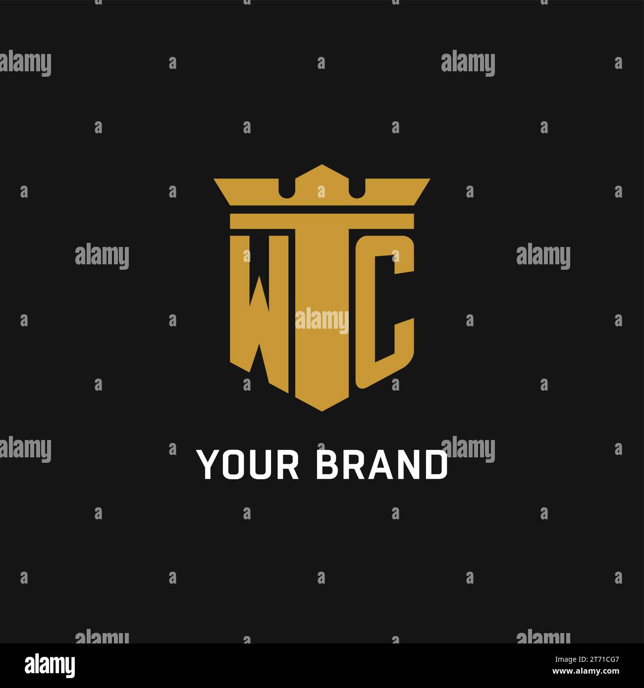 Logo iniziale WC con idee di design in stile scudo e corona Illustrazione Vettoriale