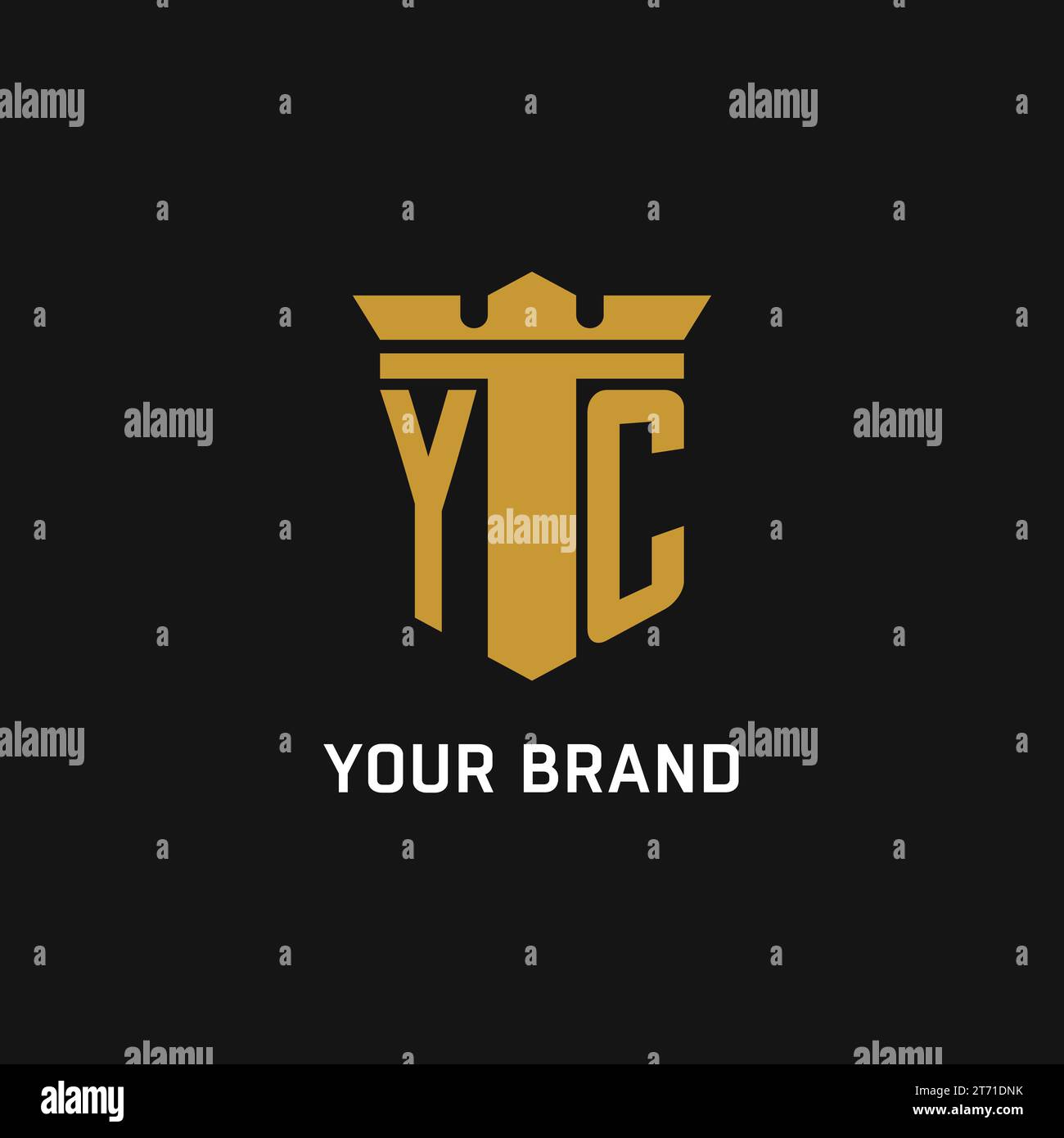Logo iniziale YC con idee di design in stile scudo e corona Illustrazione Vettoriale