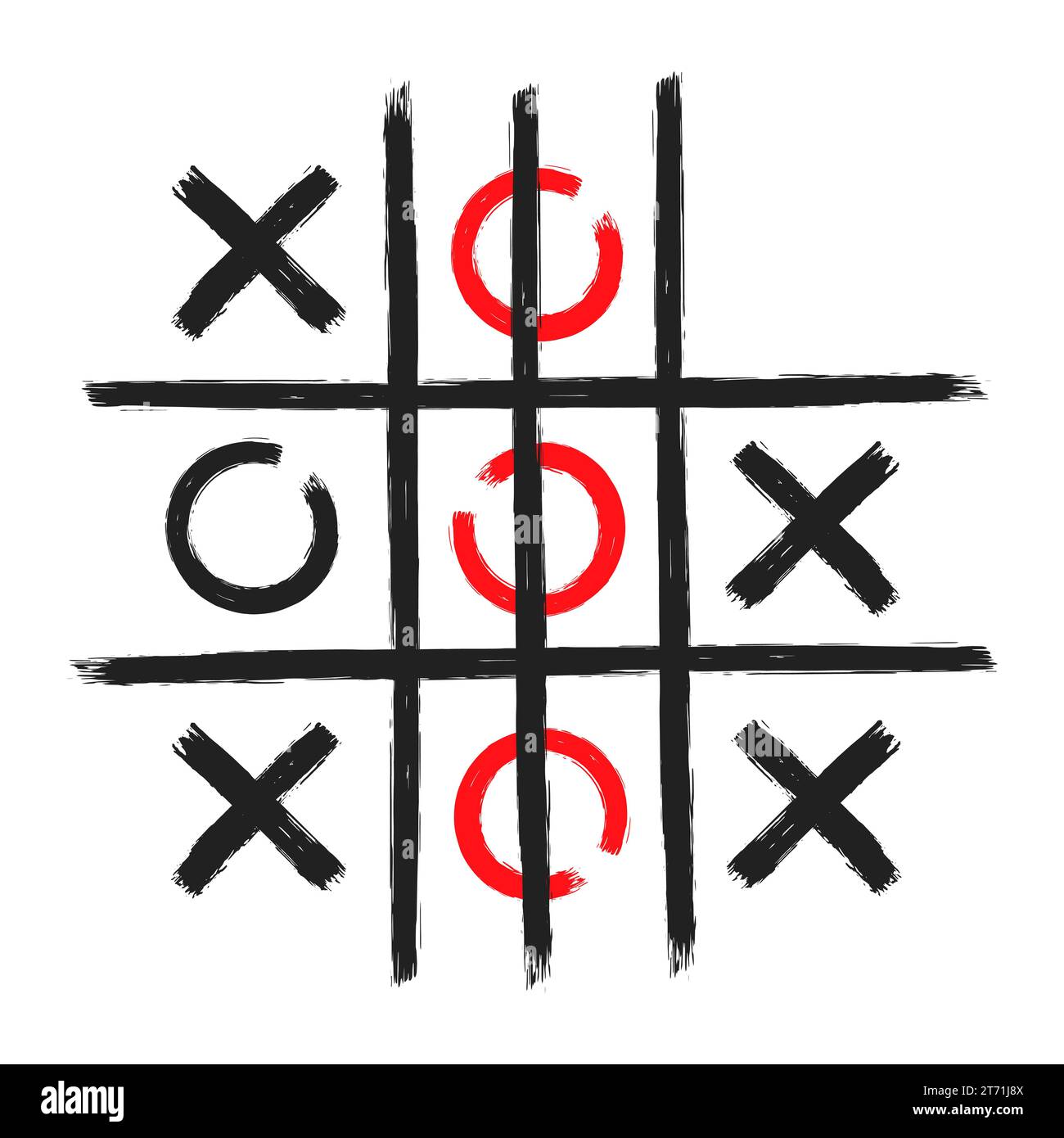 TIC tac TOE xo gioco griglia disegnata a mano modello di doodle illustrazione vettoriale isolato su sfondo bianco. Dirty grunge line TIC tac toe game symbol. Illustrazione Vettoriale