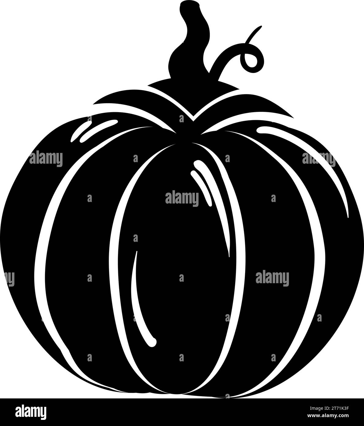 Silhouette di zucca intera, elemento della decorazione del tavolo per le festività del giorno del Ringraziamento. Simbolo festivo contorno zucca intera. Forma vettoriale semplice nera Illustrazione Vettoriale