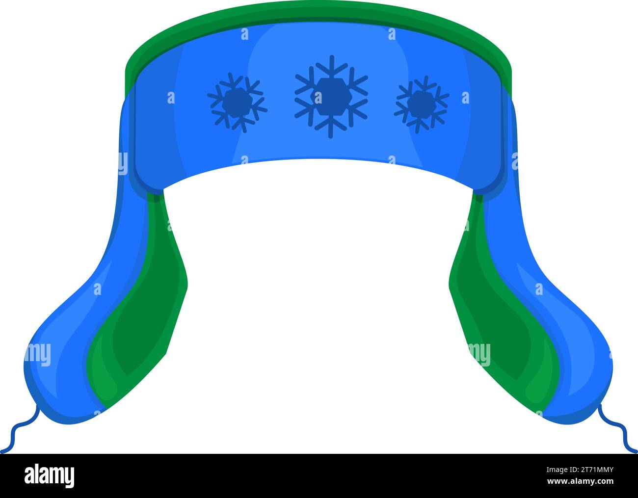 Cappello luminoso, caldo cappello invernale con copriauricolari. Copricapo tradizionale, nazionale e festivo per illustrazioni vettoriali di cartoni animati. Cappuccio per selfie isolato su b bianco Illustrazione Vettoriale
