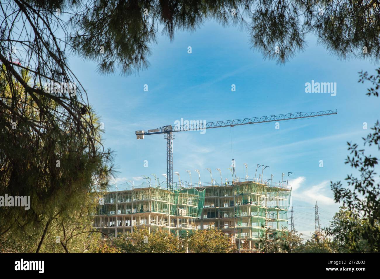 Insieme di edifici residenziali in un nuovo quartiere di Barcellona. Foto Stock