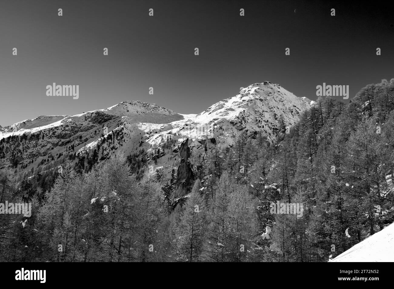 Neve bianca e nera sulla vetta della Svizzera Foto Stock