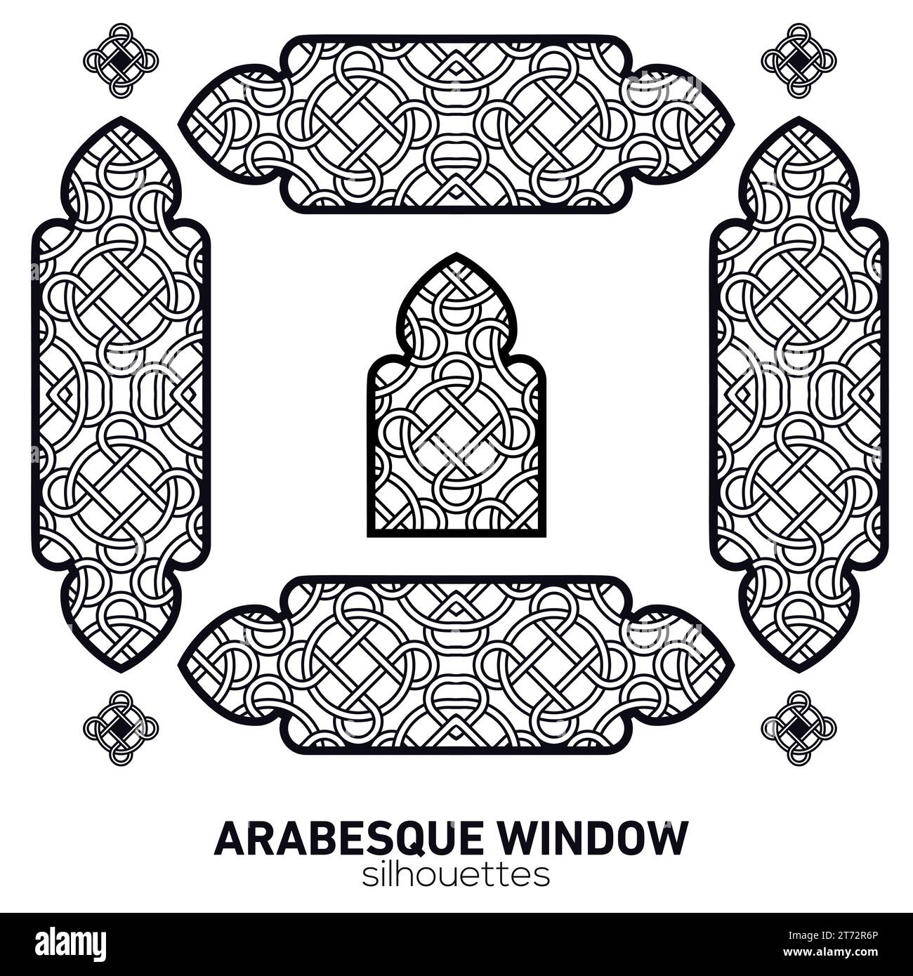 Sagome arabe per finestre. Simbolo vettoriale archi islamici tradizionali. Architettura tradizionale araba. Elemento di design Ramadan Kareem. Illustrazione Vettoriale