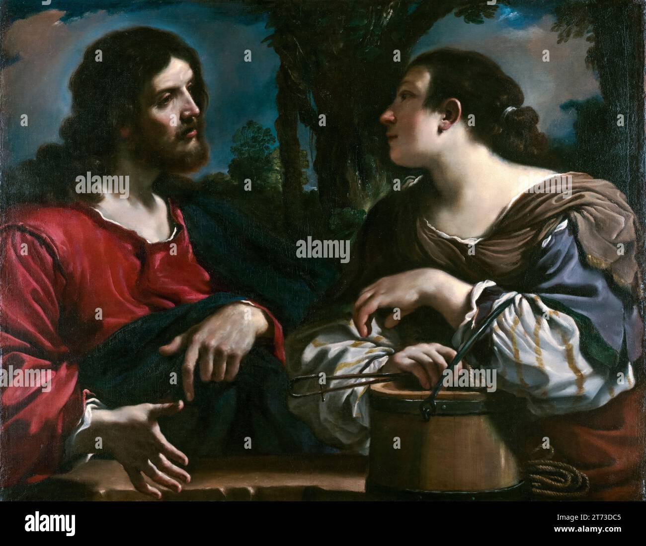 Giovanni Francesco Barbieri, Cristo e la donna di Samaria, dipinto ad olio su tela, 1619-1620 Foto Stock