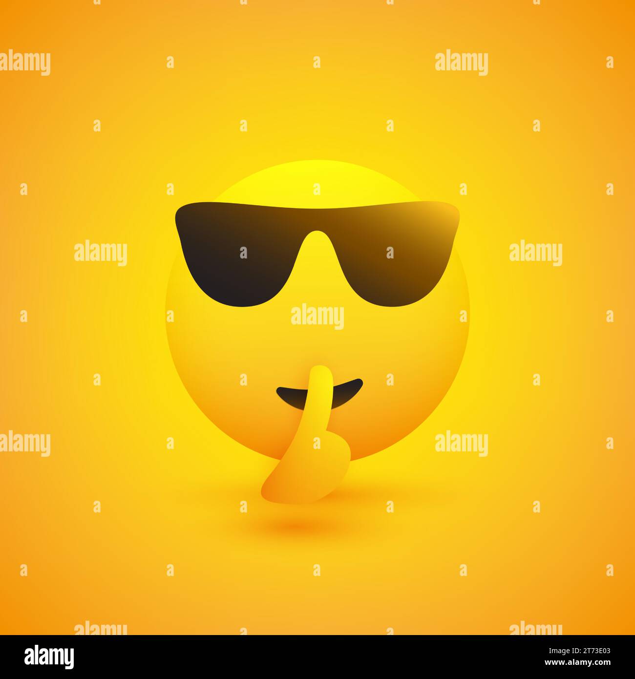 State zitti! - Shushing Emoji con occhiali da sole che gestiscono - chiedere silenzio, mostrare Make Silence Sign - Simple Emoticon for Instant Messaging su YEL Illustrazione Vettoriale