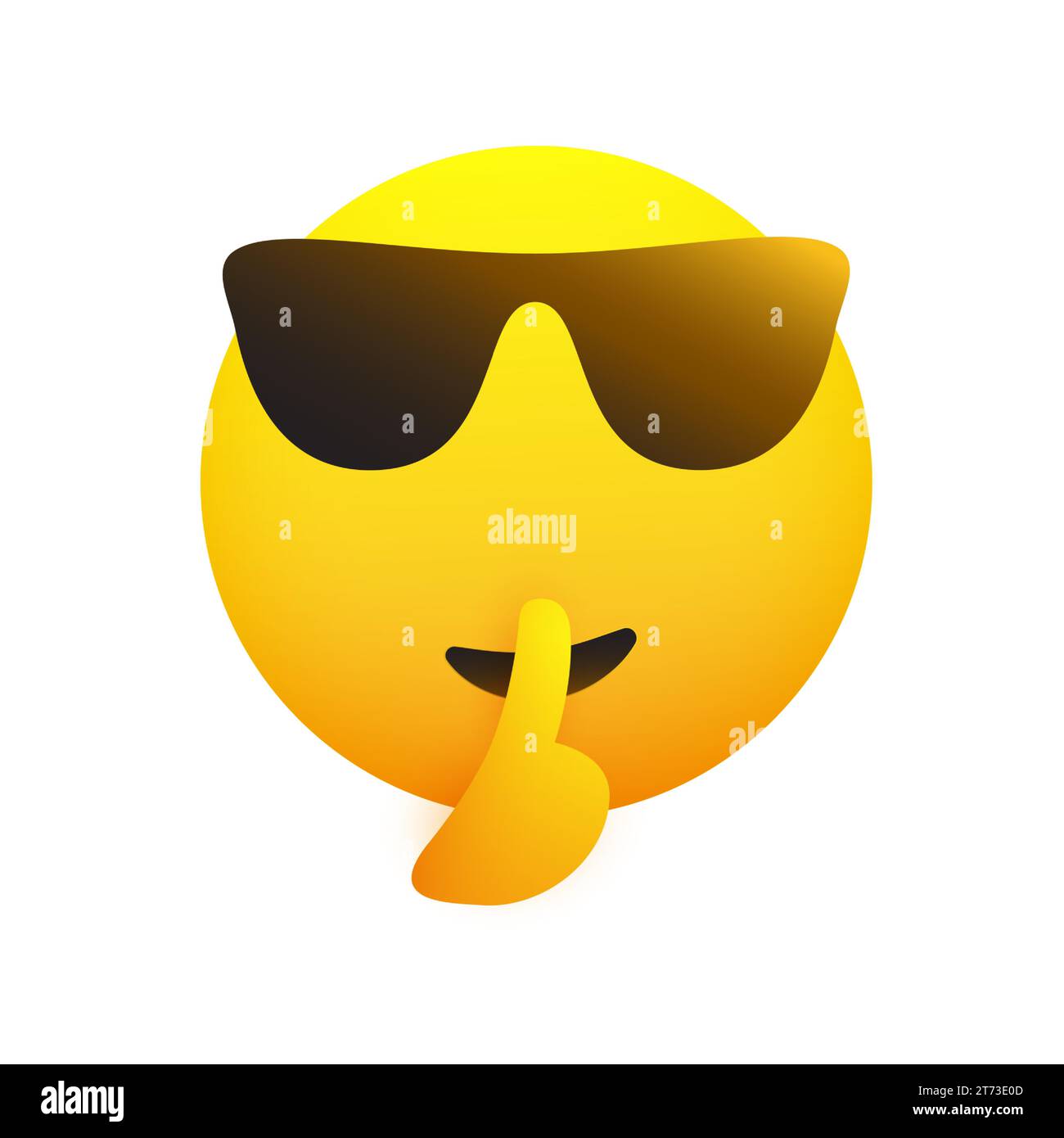 State zitti! - Shushing Emoji con occhiali da sole che gestiscono - chiedere di stare tranquilli, mostrare Make Silence Sign - Emoticon semplice per Instant Messaging isolate Illustrazione Vettoriale