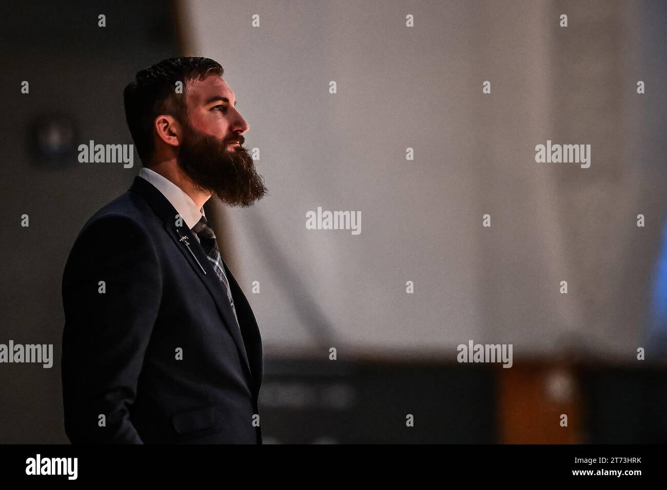 Gareth Murray Head Coach dei Caledonia Gladiators durante la partita del British Basketball Championship Plymouth City Patriots vs Caledonia Gladiators al Plymouth Pavilions, Plymouth, Regno Unito, 3 novembre 2023 (foto di Craig Thomas/News Images) Foto Stock