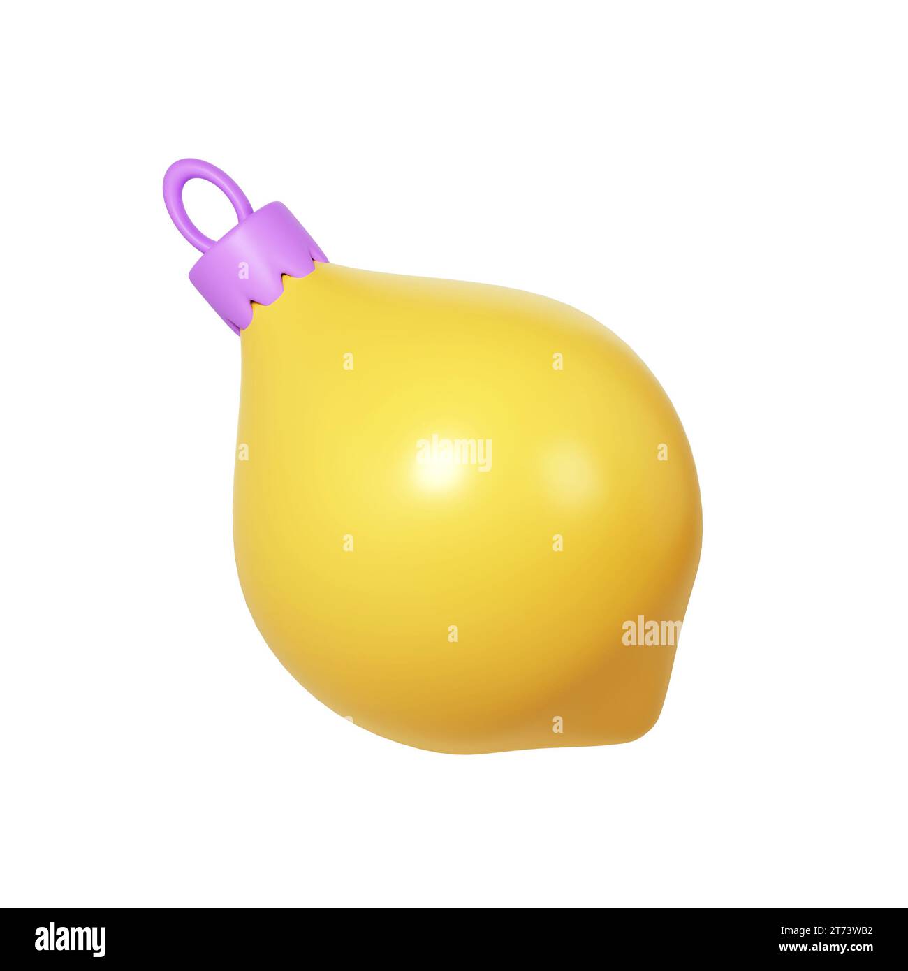 Icona gialla della pallina di Natale con rendering 3d sotto forma di limone. Elemento realistico per le vacanze invernali. Giocattolo per abete. Illustrazione per web design, greeti Foto Stock