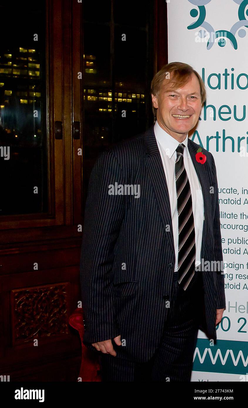 IMMAGINI DEI FILE. Westminster, Londra, Regno Unito. 13 novembre 2023. Il 15 ottobre 2021, Sir David Amess, il deputato conservatore per Southend West fu brutalmente accoltellato più volte durante un intervento chirurgico a Leigh-on-Sea e in seguito morì sulla scena per le ferite riportate. Ali Harbi Ali, un uomo di 25 anni, è stato arrestato sulla scena del crimine ed è stato accusato di omicidio e preparazione di atti terroristici. Nell'aprile del 2022 Ali fu giudicato colpevole per entrambi i capi d'accusa e condannato all'ergastolo con un intero ordine a vita. Nella foto Sir David Amess partecipa a un ricevimento parlamentare al Palazzo di Westminster nel novembre 2011. Cred Foto Stock