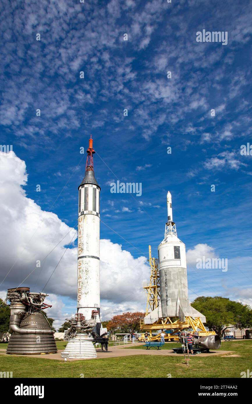 Houston, USA - 22 ottobre 2023: Rockets Little joe II presso lo Houston Space Center di Houston, Texas, USA. Foto Stock