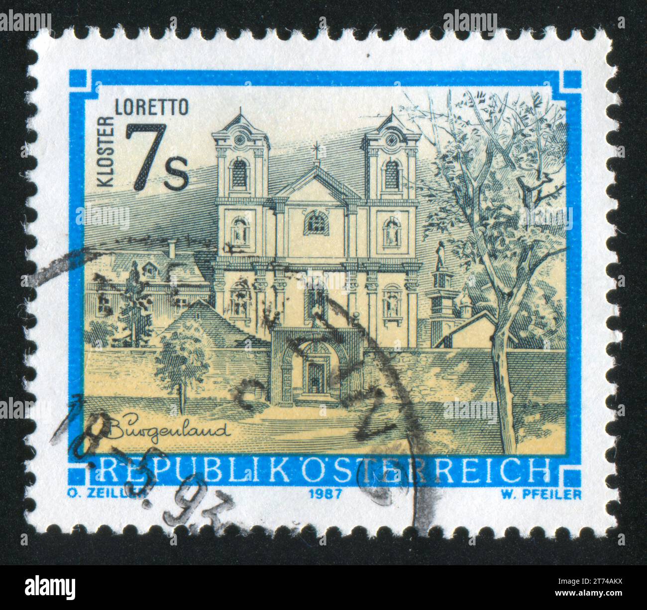 AUSTRIA - CIRCA 1987: Timbro stampato dall'Austria, mostra il monastero di Loretto in Burgenland, circa 1987 Foto Stock