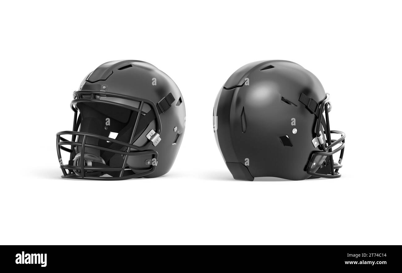 Mockup con casco da football americano nero vuoto, vista laterale, Foto Stock