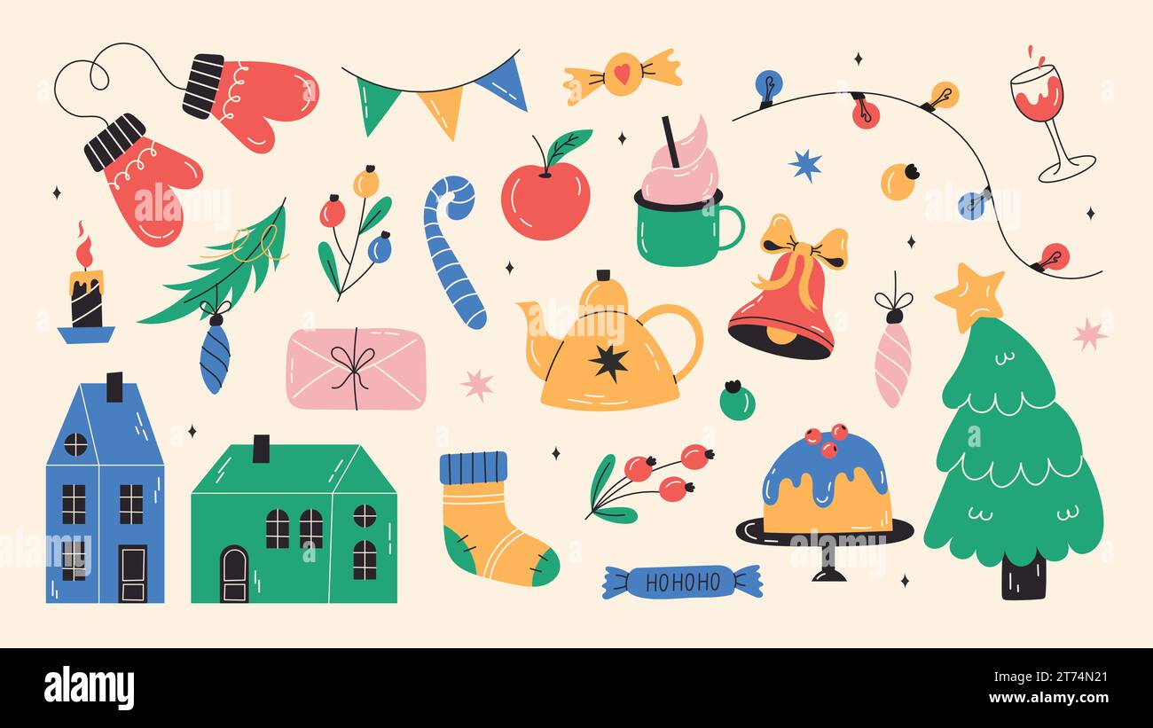 Set di adesivi natalizi Illustrazione Vettoriale