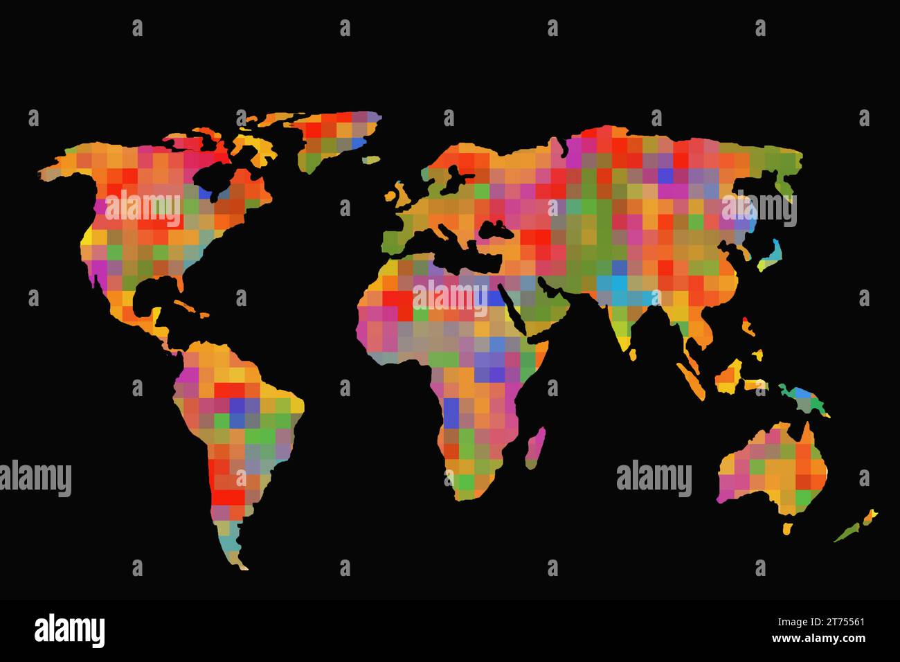 Circa delineato mappa del mondo con una colorata motivi di sfondo Foto Stock