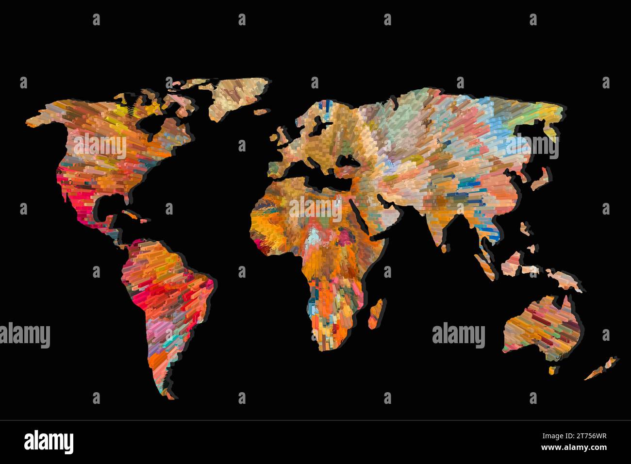 Circa delineato mappa del mondo con una colorata motivi di sfondo Foto Stock Circa delineato mappa del mondo con una colorata motivi di sfondo Foto Stock