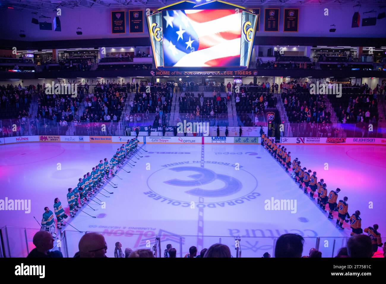 La squadra di hockey su ghiaccio del Colorado College gioca nella Robson Arena nel campus del Colorado College nel centro di Colorado Springs. Robson può contenere 3500 fan. Foto Stock