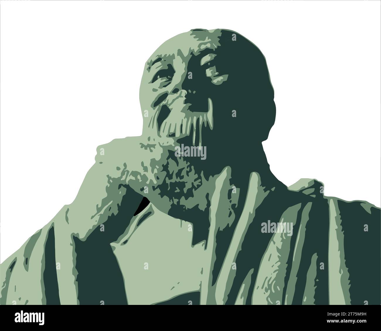 Confucio (551-479 a.C.): Sfondo bianco Vector di influente filosofo e insegnante cinese, noto per i suoi insegnamenti etici e morali, Illustrazione Vettoriale