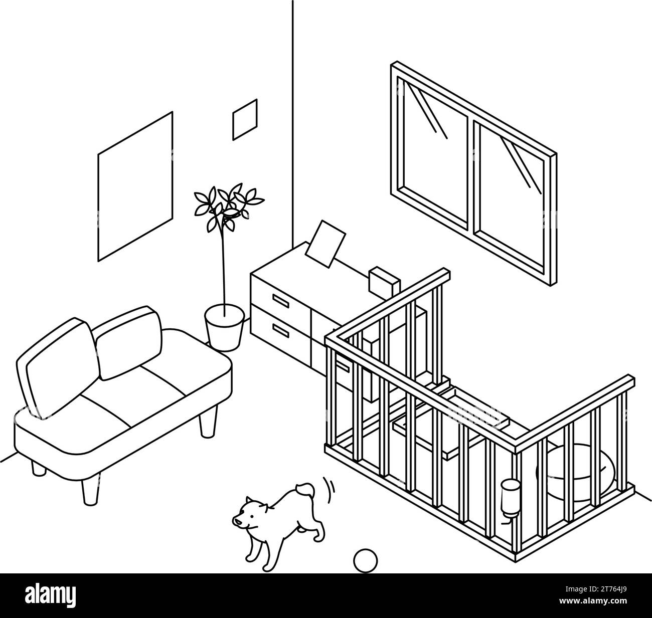 Problemi di rumore negli immobili in affitto: Animali domestici (cani), Vector Illustration Illustrazione Vettoriale