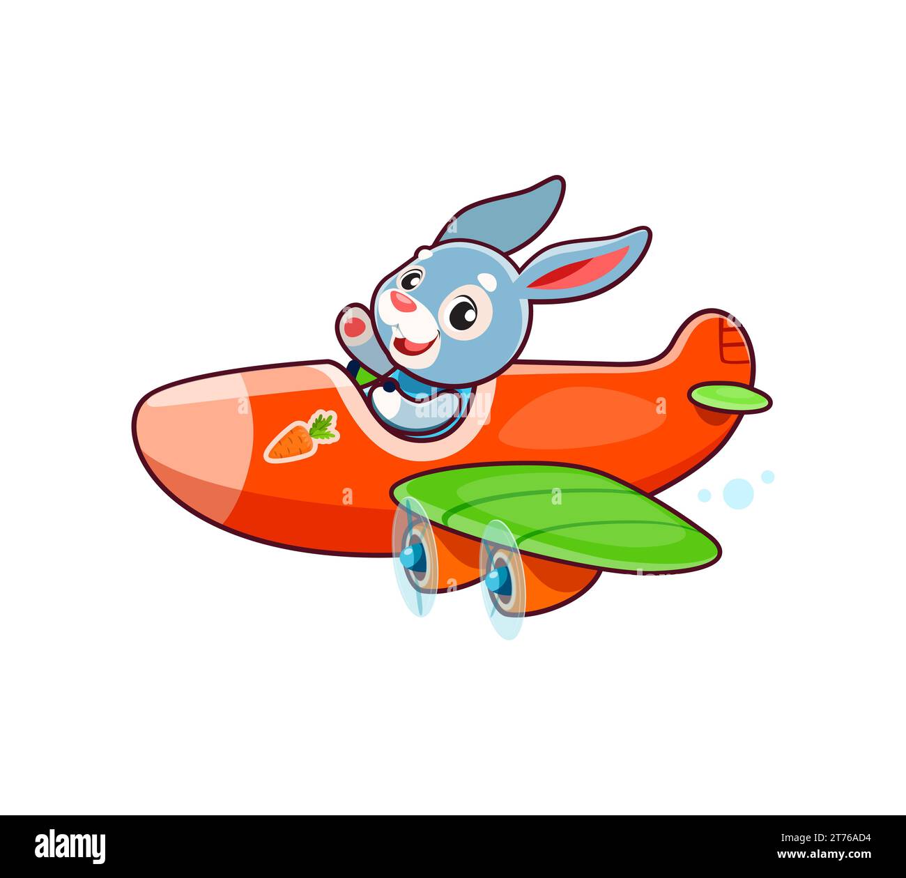 Cartone animato personaggio animale coniglio su aereo o aereo, giocattolo pilota animale vettoriale per bambini. Simpatico e divertente aviatore di coniglio o pilota che vola su un aereo giocattolo per la mascotte dei bambini o adorabile allegro personaggio dello zoo Illustrazione Vettoriale