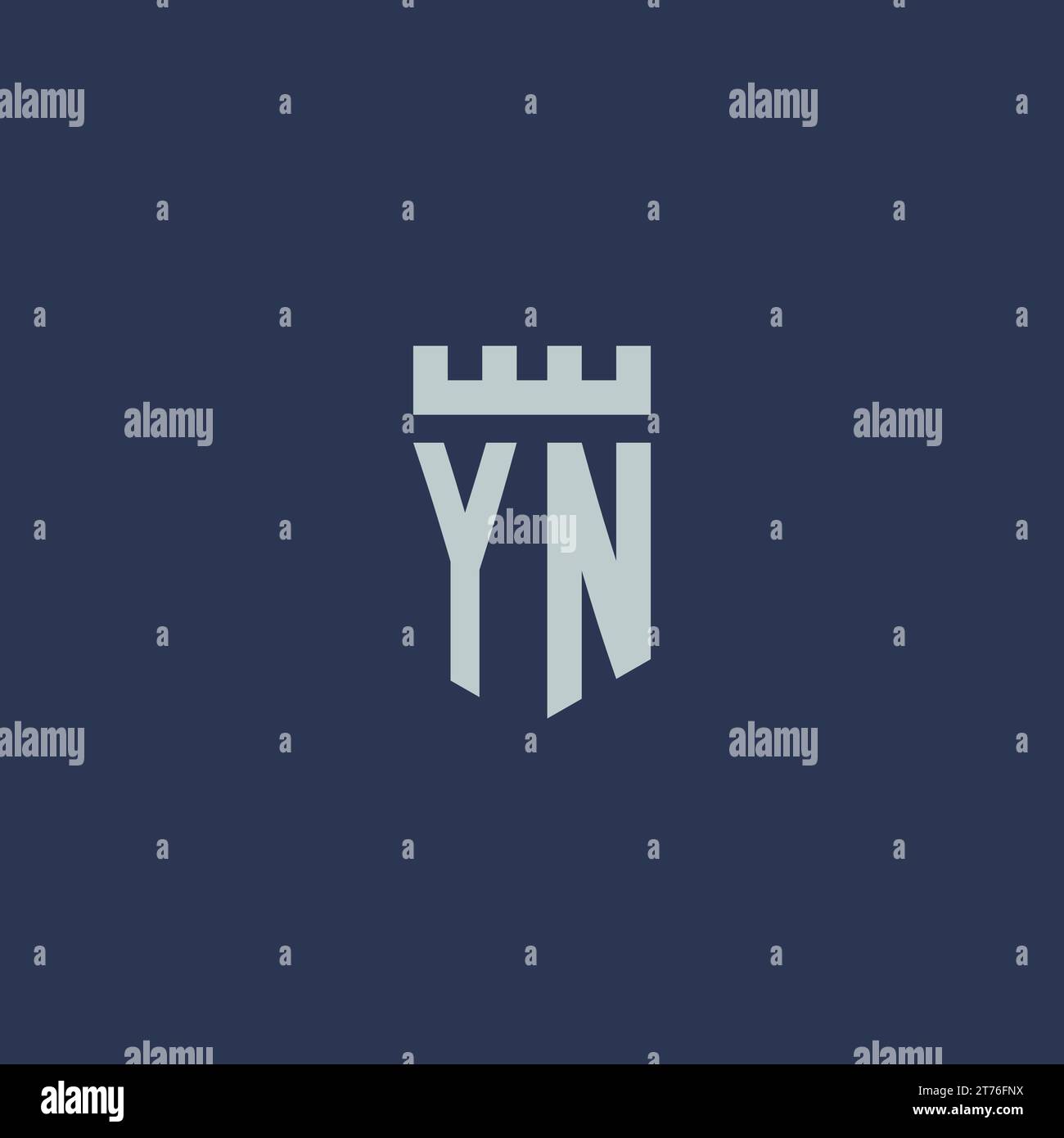 Monogramma con logo YN con castello fortezza e idee di design in stile scudo Illustrazione Vettoriale