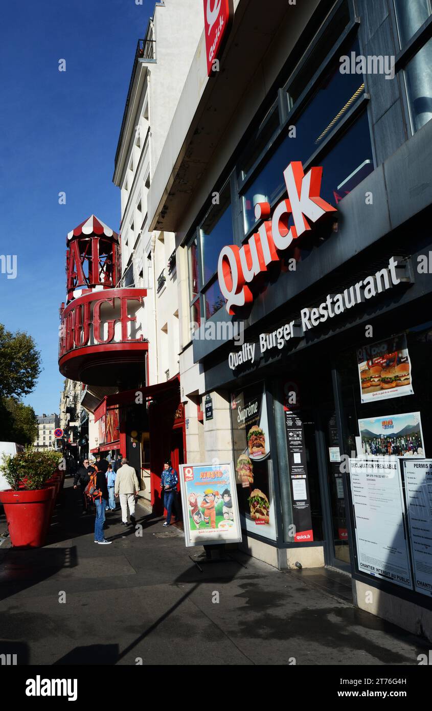 Ristorante Quick Blanche Burger sul Boulevard de Clichy a Parigi, Francia. Foto Stock