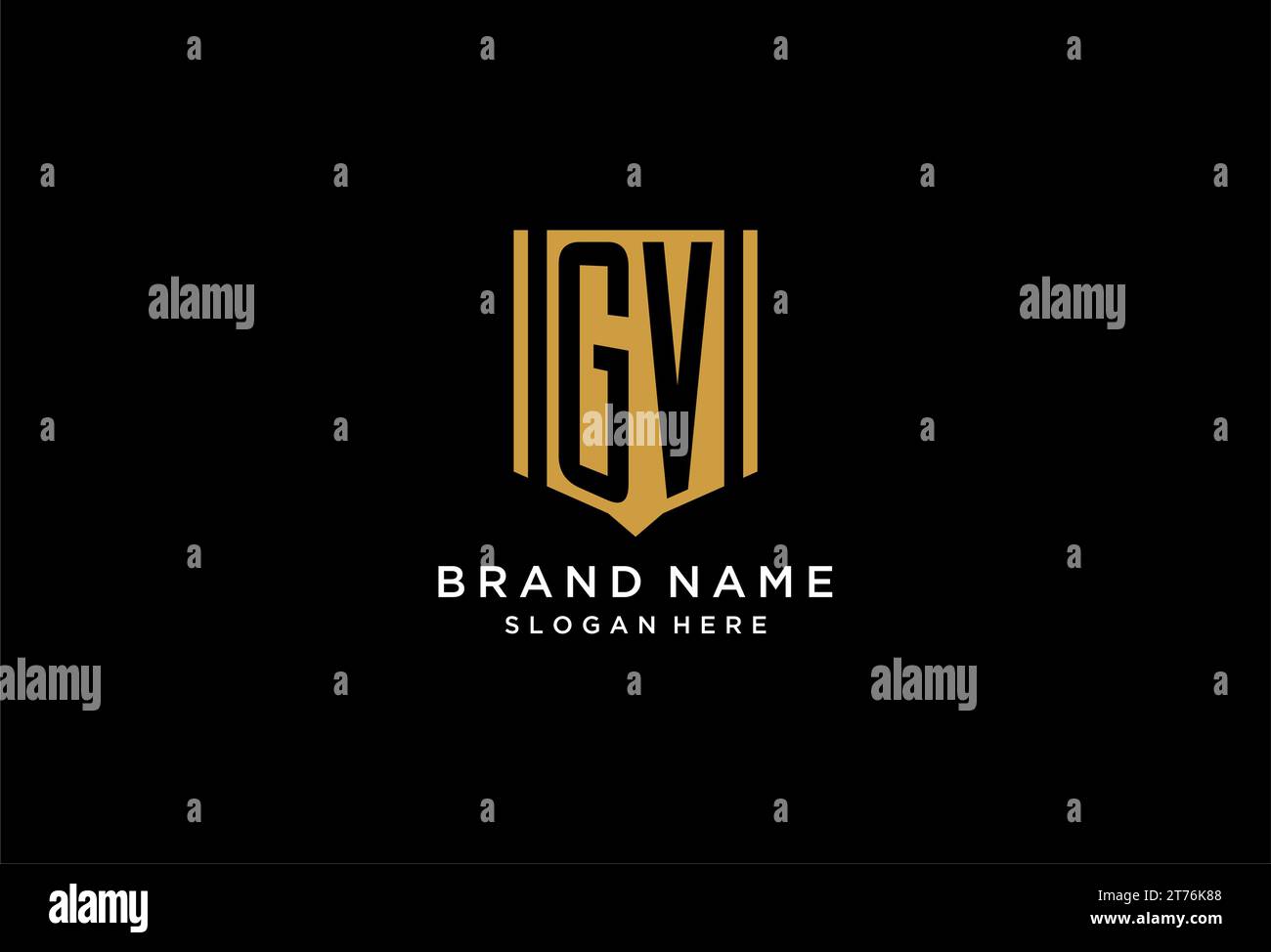 Logo monogramma GV con design ispirato all'icona dello scudo geometrico Illustrazione Vettoriale