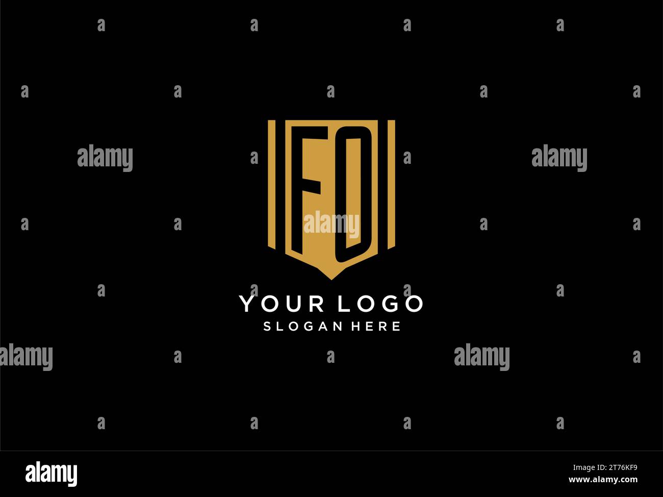 Logo del monogramma FO con ispirazione per il design dell'icona dello scudo geometrico Illustrazione Vettoriale