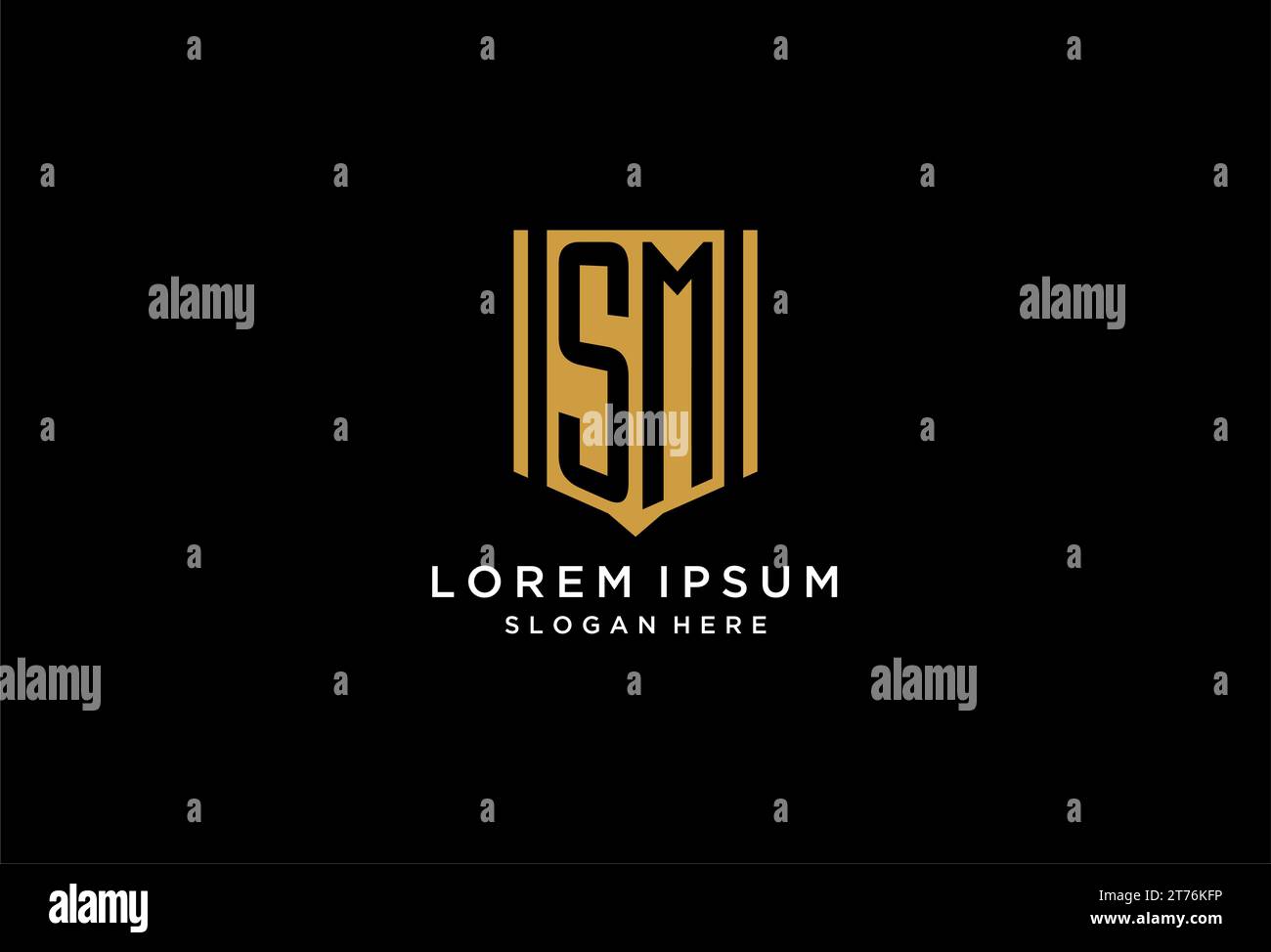 Logo monogramma SM con ispirazione per il design dell'icona dello scudo geometrico Illustrazione Vettoriale