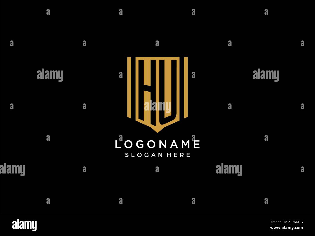 Logo monogramma HU con ispirazione per il design dell'icona dello scudo geometrico Illustrazione Vettoriale
