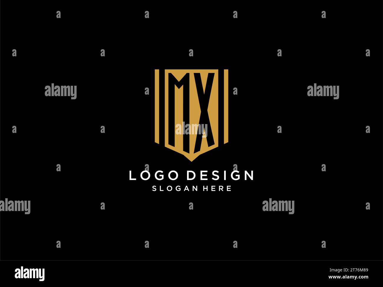 Logo monogramma MX con iconica scudo geometrico, ispirazione per il design Illustrazione Vettoriale
