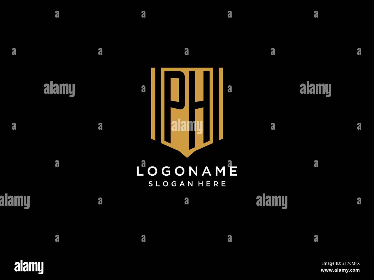 Logo monogramma PH con icona scudo geometrico ispirazione per il design Illustrazione Vettoriale