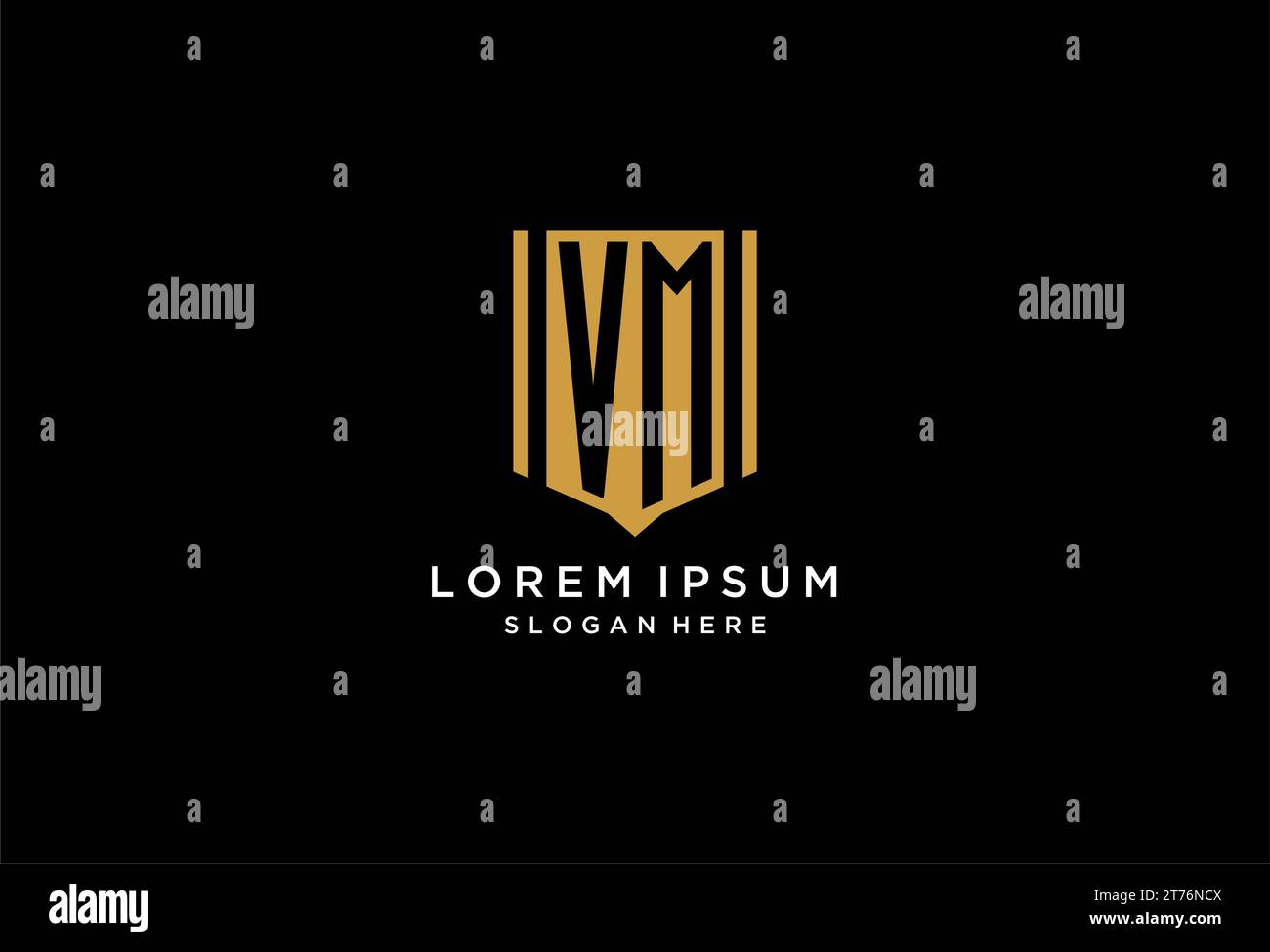 Logo monogramma VM con ispirazione per il design dell'icona dello scudo geometrico Illustrazione Vettoriale