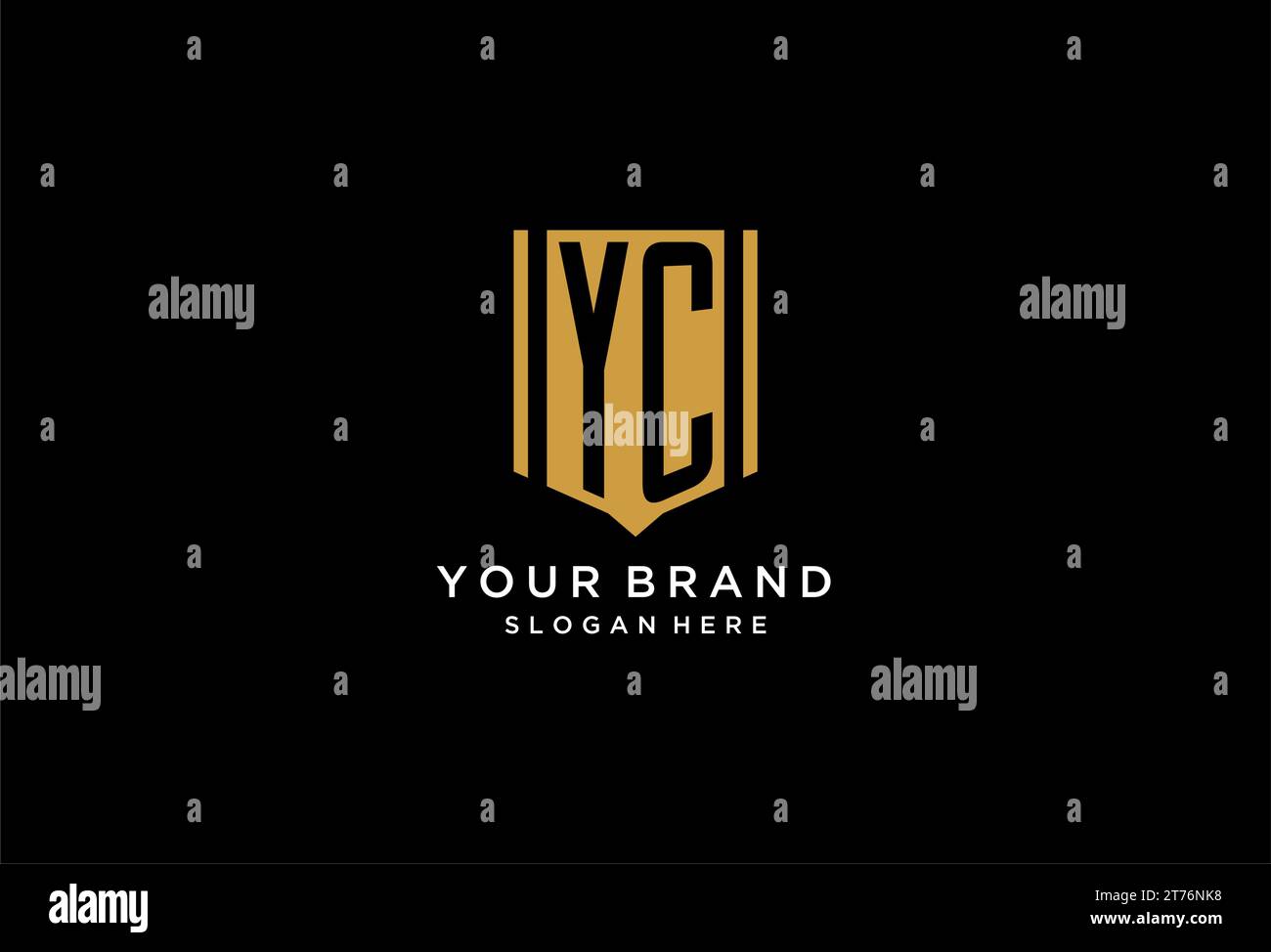 Logo monogramma YC con ispirazione per il design dell'icona dello scudo geometrico Illustrazione Vettoriale