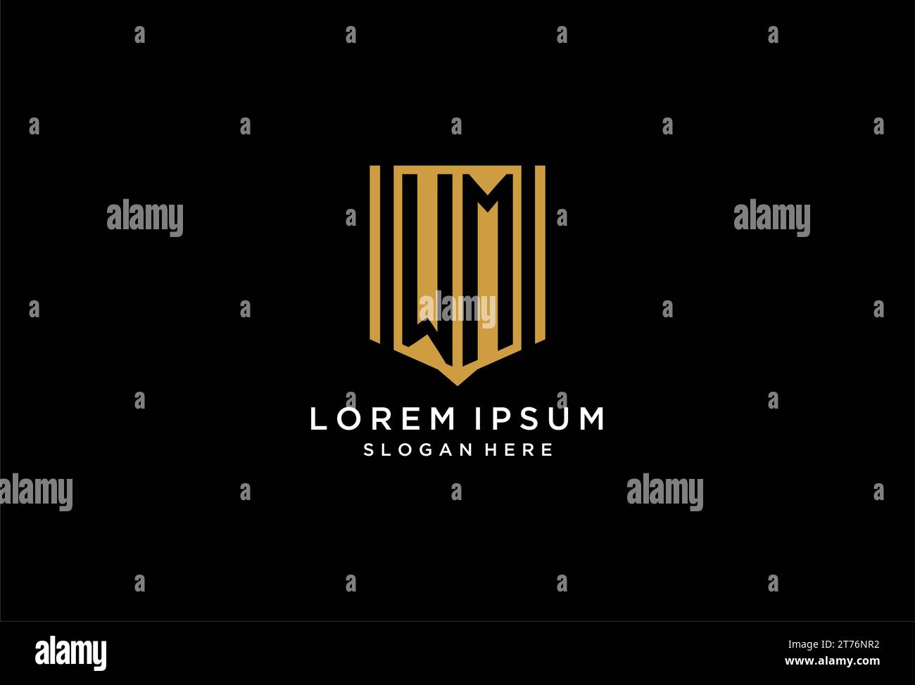 Logo monogramma WM con ispirazione per il design dell'icona dello scudo geometrico Illustrazione Vettoriale