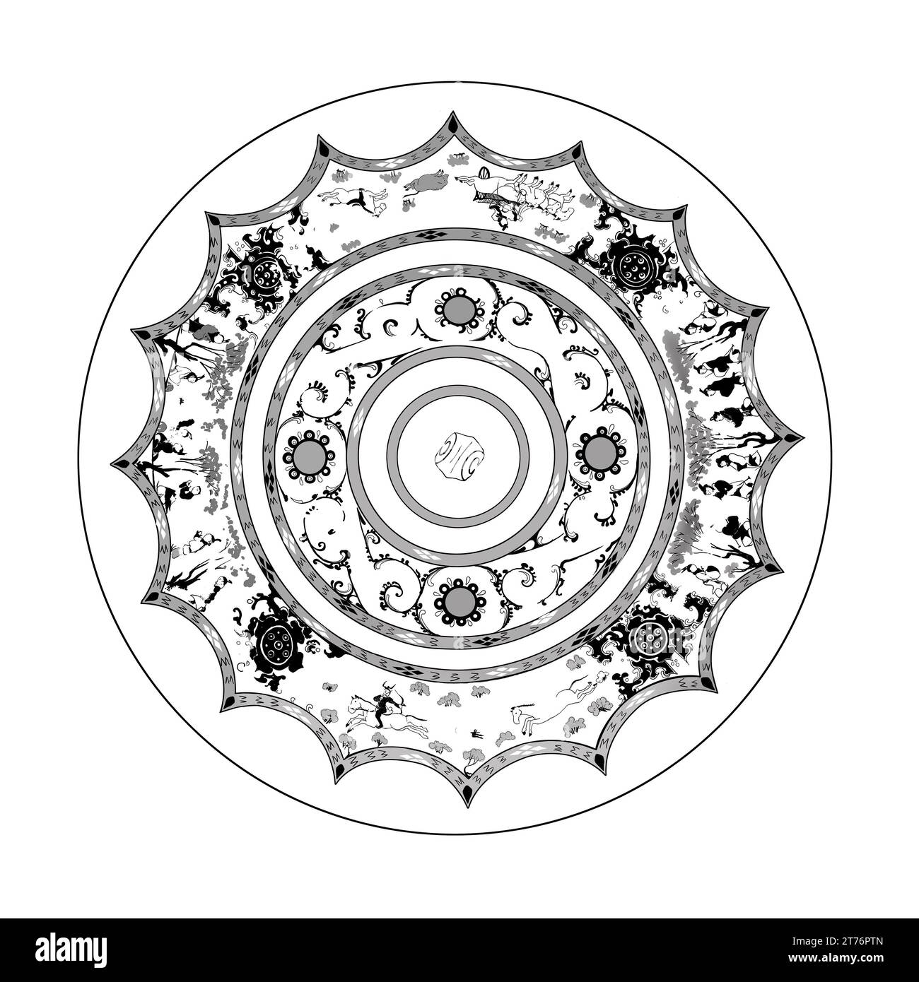 Pechino, Cina. 14 novembre 2023. Questa bozza mostra i modelli di uno specchio di bronzo raccolto al Museo Xi'an di Xi'an, nella provincia dello Shaanxi della Cina nord-occidentale. Lo specchio in bronzo è sia un utensile quotidiano dei tempi antichi che un pezzo di lavoro artistico. Con specchi di bronzo, un lato dello specchio è altamente lucidato e utilizzato per la riflessione, mentre l'altro lato è decorato con vari motivi che dimostrano le preferenze estetiche dei diversi periodi storici. La delicatezza dello specchio rivela grandi abilità e anche un alto valore artistico. Crediti: Li He/Xinhua/Alamy Live News Foto Stock